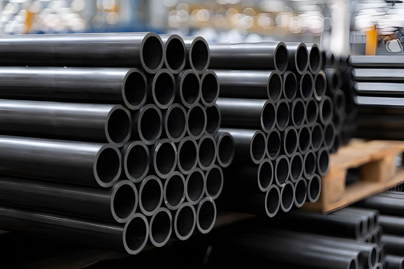 Tuberías industriales de acero en una planta de producción, destacando el proceso de fabricación preciso de MMTubería.