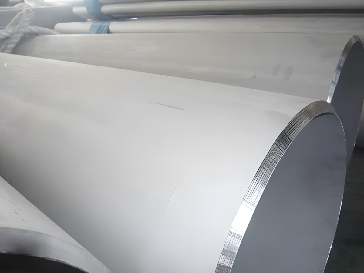 Grupo de tuberías de acero dispuestas en un almacén, destacando la preparación de materiales de alta calidad para proyectos de infraestructura.